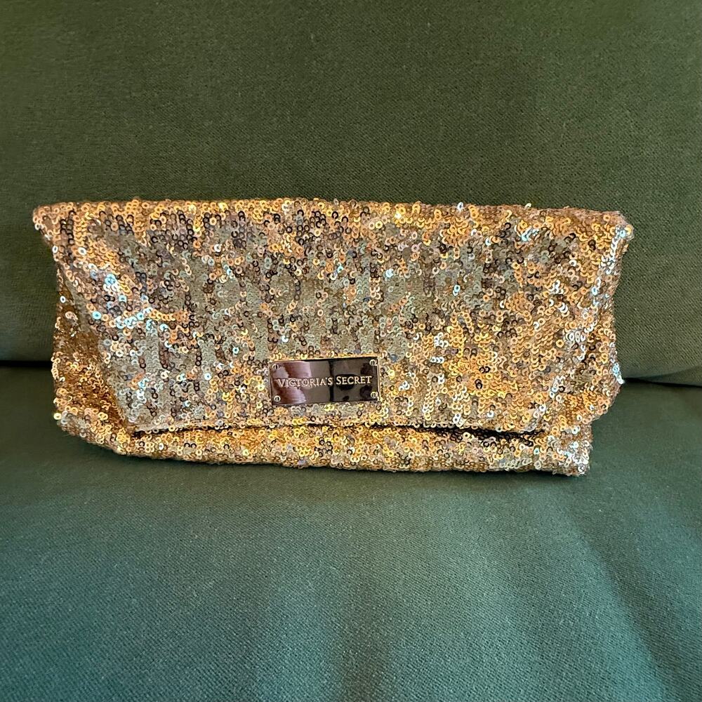 Victoria's Secret Gold Tiny Sequin Foldover Purse CLEAN!